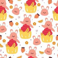 naadloos patroon tekenfilm konijn en voedsel karakter. schattig dier behang voor textiel, geschenk inpakken papier vector