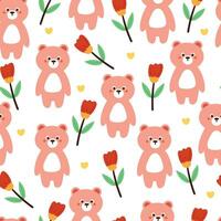 naadloos patroon tekenfilm beer en bloem. schattig behang voor textiel, geschenk inpakken papier vector