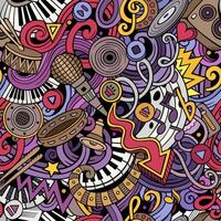 muziek- hand- getrokken doodles naadloos patroon. musical instrumenten achtergrond. vector