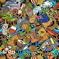 tekenfilm doodles Australië naadloos patroon. vector