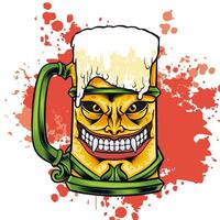 illustratie van een bier glas met een eng monster gezicht vector