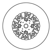 auto koppeling schijf Hoes samenhang transmissie auto een deel bord uitrusting reparatie onderhoud icoon in cirkel ronde zwart kleur vector illustratie beeld schets contour lijn dun stijl