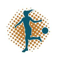 silhouet van een vrouw voetbal speler schoppen een bal. silhouet van een Amerikaans voetbal speler vrouw in actie houding. vector