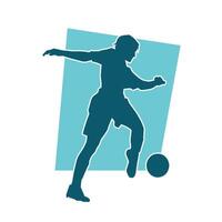 silhouet van een vrouw voetbal speler schoppen een bal. silhouet van een Amerikaans voetbal speler vrouw in actie houding. vector