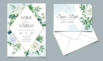 elegant bruiloft uitnodiging kaart met groen bladeren en bosbessen vector