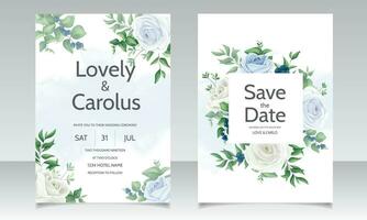 elegant bruiloft uitnodiging kaart met groen bladeren en bosbessen vector
