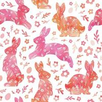 waterverf tekening van een konijn, bloemen, eieren. teder mooi vector illustratie. oranje naadloos patroon voor kleding stof, omhulsel papier, en behang.