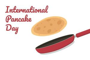 Internationale pannenkoek dag. vector illustratie van pannenkoek in frituren pan.