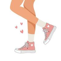 poten van een meisje in sport- sportschoenen. vrouw in retro sport- schoenen. retro illustratie in vlak stijl. vector