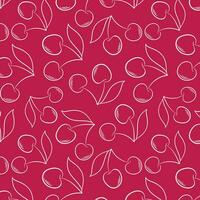 naadloos patroon met kers en bladeren in lijn kunst stijl. ontwerp voor verpakking, omhulsel papier, textiel. vector illustratie Aan een roze achtergrond.