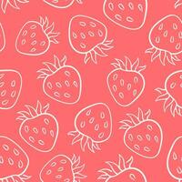 aardbei naadloos patroon in lijn kunst stijl. hand- getrokken ontwerp voor menu, fruit op te slaan, textiel en kaarten. vector illustratie Aan een roze achtergrond.