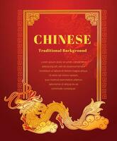 Chinese traditioneel sjabloon met Chinese draak Aan rood achtergrond, divers oosters ornament kader patroon Aan rood achtergrond, retro kozijnen. vector