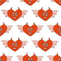 naadloos patroon met harten demon tekens voor Valentijn dag. mascotte in groovy en y2k stijl. vector tekenfilm illustratie.