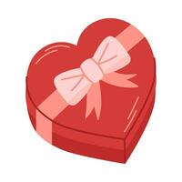 hartvormig doos met helder lintje. sticker voor valentijnsdag dag. hand- getrokken geïsoleerd romantisch ontwerp element. vector