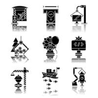 industrie typen slagschaduw zwarte glyph pictogrammen set vector