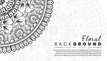 achtergrond met mehndi bloemen. zwarte lijnen op een witte achtergrond. banner of kaartsjabloon vector