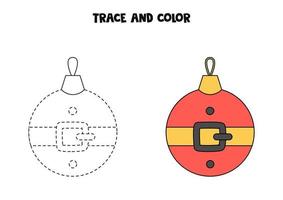 traceer en kleur cartoon kerstbal. werkblad voor kinderen. vector