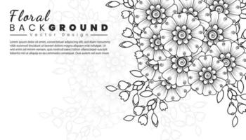 achtergrond met mehndi bloemen. zwarte lijnen op een witte achtergrond. banner of kaartsjabloon vector