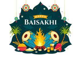 gelukkig baisakhi vector illustratie van vaisakhi Punjabi voorjaar oogst festival van Sikh viering met trommel en vlieger in vakantie tekenfilm achtergrond