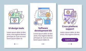 softwareontwikkeling onboarding mobiele app-paginascherm met lineaire concepten vector