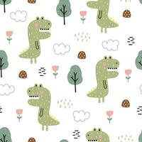 schattig krokodil naadloos patroon hand- getrokken tekenfilm dier achtergrond in kinderen stijl vector ontwerp gebruikt voor kleding stof, pasgeboren kleding, textiel, en behang