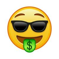 geld-mond gezicht met zonnebril groot grootte van geel emoji glimlach vector