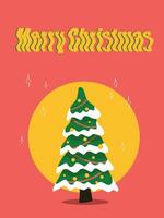vrolijk Kerstmis kaart met Kerstmis boom in retro stijl groovy vector