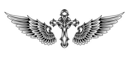 vector kruis van Christus met engel Vleugels tatoeëren