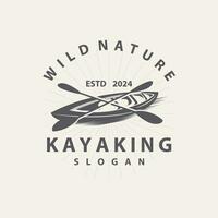 kajak logo kano peddelen wild avontuur rivier- ontwerp vector illustratie wijnoogst stijl
