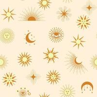 magie naadloos patroon met sterrenbeelden, zon, maan, magie ogen, wolken en sterren. mystiek esoterisch vector