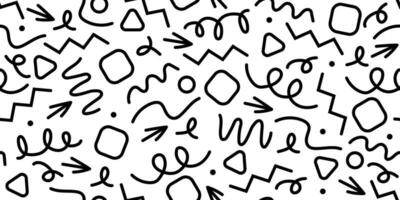pret abstract lijn tekening vorm naadloos monochroom patroon. minimalistische stijl kunst voor kinderen met modern vormen. gemakkelijk kinderachtig tekening kattebelletje decoratie. vector