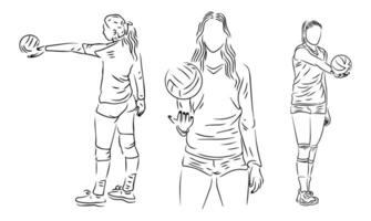 volleybal speler Holding een bal lijn kunst illustratie vector