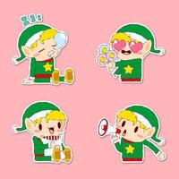 schattige kerst elf sticker vector set