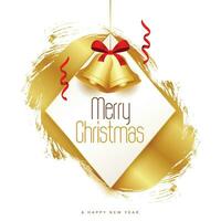 elegant vrolijk Kerstmis groet met gouden klokken Aan grunge achtergrond vector