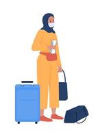 passagier in gezichtsmasker semi egale kleur vector karakter. wachtende figuur. volledige lichaamspersoon op wit. veiligheidsregel geïsoleerde moderne cartoon stijl illustratie voor grafisch ontwerp en animatie