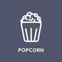 popcorn lijn icoon met tekst. popcorn, emmer, doos. vector illustratie geïsoleerd Aan donker achtergrond. voedsel, tussendoortje.