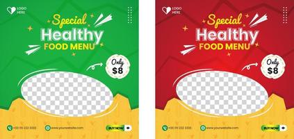 gezond eten restaurant social media banner posts vector