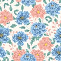 hand- getrokken blauw en roze roos naadloos patroon vector
