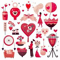 reeks van elementen voor Valentijnsdag dag hart Aan een wit achtergrond liefde stickers reeks vector