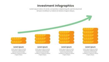 investering infographic met illustratie van stack van munten en 4 opties vector
