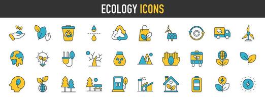 ecologie pictogrammen set. koolstof neutrale, netto nul, eco planeet groen tekens, natuur eco symbool vector illustratie