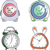 4 schattig en mooi alarm klok illustraties vector