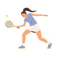 tennis speler vrouw met racket hits de bal. vlak vector illustratie geïsoleerd Aan wit achtergrond