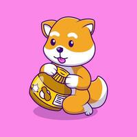 schattig shiba inu Holding pinda boter tekenfilm vector pictogrammen illustratie. vlak tekenfilm concept. geschikt voor ieder creatief project.