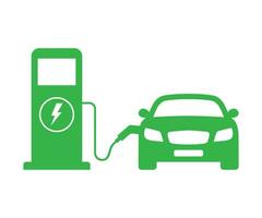 elektrisch auto opladen station icoon symbool. ev auto, groen hybride voertuigen opladen punt. eco vriendelijk voertuig concept, vector illustratie