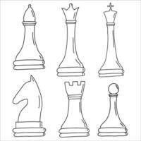 hand getekend schetsen reeks van schaak stukken Aan een wit achtergrond. schaken. controleren maat. koning, koningin, bisschop, ridder, toren, pion. vector pictogrammen.