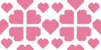 pixel harten voor Valentijnsdag dag naadloos patroon. vector illustratie pixel harten achtergrond in retro video spel stijl.