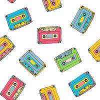 naadloos patroon met plastic cassette, muziek- audio plakband. tekening vector kleurrijk achtergrond, retro stijl.