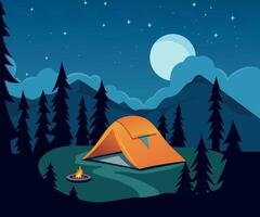 camping in de nacht landschap illustratie vector