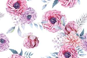 naadloze patroon van roos, pioenroos en bloeiende bloemen met waterverf op witte background.designed voor luxe stof en behang, vintage style.hand getekende bloemen pattern.botany tuin. vector